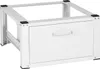 A white metal stand with a drawer, designed to elevate a washing machine or dryer. Voir les images du produit
