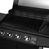 Close-up view of the control panel and cooking grates of a black gas grill. Produktbild-Vorschau