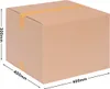 A brown cardboard box with dimensions indicated by text and arrows. Produktbild-Vorschau