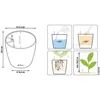 Diagrams showing the dimensions and usage instructions for a LECHUZA planter. Voir les images du produit