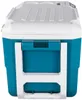 A front view of a teal and white cooler box with a white handle. Produktbild-Vorschau