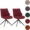 Two bordeaux dining chairs with black metal legs are shown against a white background. Small circular swatches of different fabric colors are displayed to the right of the chairs. Anteprima dell’immagine prodotto