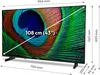 A television screen displaying a peacock feather pattern, with dimensions and measurements overlaid. Produktbild-Vorschau
