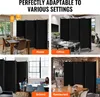 Collage of four images showing a black room divider in different settings: home dining, office, school, and restaurant. Náhľad obrázku produktu