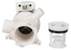 A white washing machine drain pump and filter are shown against a white background. Produktbild-Vorschau
