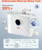 A white antimicrobial silver ion water tank is shown with marketing text and a test report. Anteprima dell’immagine prodotto