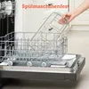 A hand is placing a metal basket into a dishwasher rack. Produktbild-Vorschau