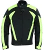 Herren-Motorradjacke in Grün, Vorderansicht. Gefertigt aus Cordura-Polyester 600D und wasserabweisendem Nylon, mit Reißverschluss- und Klettverschlüssen. Ausgestattet mit Protektoren an Armen, Schultern und Rücken. Produktbild-Vorschau
