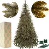 A detailed product image of an artificial Christmas tree, including close-ups of its branches and a box of its packaging. Voir les images du produit