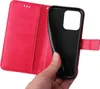 A hand holding a red flip phone case, showing the inside of the case. Produktbild-Vorschau