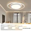 A modern LED ceiling light is shown in a room with sheer curtains and a window. Below the main image, there are swatches showing different color temperatures of the light and text indicating it is dimmable. Produktbild-Vorschau