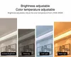 A collage of images showing different lighting effects and brightness levels of an LED strip light installed in a ceiling cove, with text overlays describing the features. Produktbild-Vorschau
