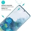 A close-up view of a smartphone screen protector being applied to a Samsung Galaxy S20 Plus. Produktbild-Vorschau