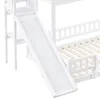 A close-up view of a white bunk bed with a slide. Produktbild-Vorschau