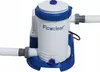 A white and blue pool filter pump with hoses attached. Voir les images du produit