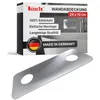 A product box and a metal plate with two holes. Produktbild-Vorschau