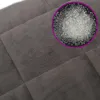 A close-up view of a gray weighted blanket, showing its quilted texture and a magnified inset of the filling material. Produktbild-Vorschau