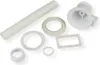 A collection of white plumbing parts laid out on a white background. Produktbild-Vorschau