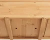 Close-up view of the underside of a wooden raised garden bed, showing construction details. Podgląd zdjęcia produktu