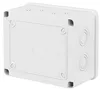 A white electrical junction box shown from a three-quarter angle. Produktbild-Vorschau