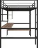 A black metal loft bed with an integrated desk and shelves. Náhled obrázku produktu