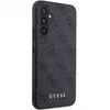 A close-up, side view of a dark gray phone case with a repeating Guess logo pattern and the Guess brand name in gold at the bottom. Produktbild-Vorschau