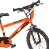 Close-up of the front part of an orange and black bicycle. Voir les images du produit