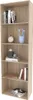 A tall, narrow, five-shelf bookcase with a light wood finish, displaying various decorative items and books on each shelf. Voir les images du produit