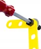 A close-up of a toy screwdriver being used to tighten a bolt on a yellow construction toy piece. Produktbild-Vorschau