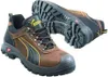 A pair of brown and black Puma safety shoes, with one shoe in the foreground and the other in the background, shown from a slightly elevated angle. Náhľad obrázku produktu