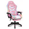 A pink and white gaming chair with LED lights. Podgląd zdjęcia produktu