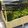 A wooden raised garden bed filled with yellow and red flowers, with a black liner visible inside. Produktbild-Vorschau
