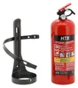A red fire extinguisher and its black mounting bracket are shown against a white background. Produktbild-Vorschau
