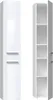 A white tall cabinet shown from the front and open from the side, displaying its shelves. Produktbild-Vorschau