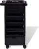 A black plastic salon trolley with drawers and compartments on top, shown against a white background. Produktbild-Vorschau