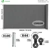 A diagram showing the dimensions and accessories for a grey privacy screen fence. Produktbild-Vorschau