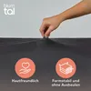 A hand is shown stretching a dark gray fabric, likely a bedsheet, with two circular icons and text below. Anteprima dell’immagine prodotto