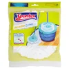 The image shows the packaging of a Spontex mop refill, including a close-up of the microfiber material and a diagram of the bucket system. Produktbild-Vorschau