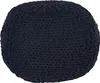 A dark blue knitted pouf is shown from a top-down perspective against a white background. Náhled obrázku produktu