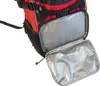 A close-up view of an open compartment of a red and black backpack, showing its silver-lined interior. Produktbild-Vorschau