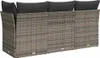 The back view of a grey poly rattan 3-seater sofa with black cushions. Náhľad obrázku produktu