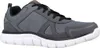A side view of a single gray and black athletic shoe against a white background. Produktbild-Vorschau