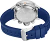 Close-up view of the back of a watch with a blue strap. Anteprima dell’immagine prodotto