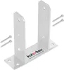 A silver metal U-shaped post bracket with two screws on the left and two screws on the right, against a white background. The bracket has a logo and text on its base. Anteprima dell’immagine prodotto