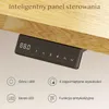 A close-up view of a desk's control panel and accompanying feature icons with text descriptions. Podgląd zdjęcia produktu