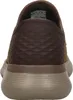 The back view of a brown Skechers slip-on sneaker. Voir les images du produit