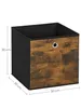 A cube-shaped storage box with a wood-grain front and black sides, shown with dimensions indicated. Produktbild-Vorschau