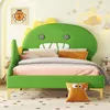 A child's bedroom with a green dinosaur-shaped bed as the main focus. Produktbild-Vorschau