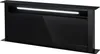 A black downdraft range hood with a glass panel and LED light. Produktbild-Vorschau