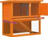 An orange wooden rabbit hutch with two levels and wire mesh doors. Produktbild-Vorschau
